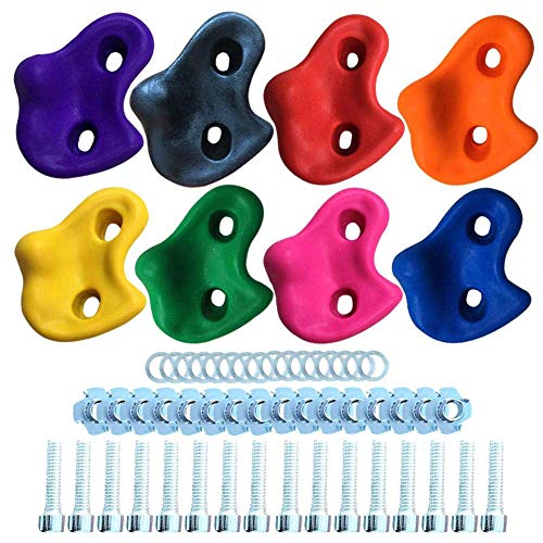 Jozeit 8 pcs DIY Rock Climbing Holds Stone 세트 - Colors Incl. Mounting Screws Hooks Hardware Included 어린이 Indoor Outdoor Play Use