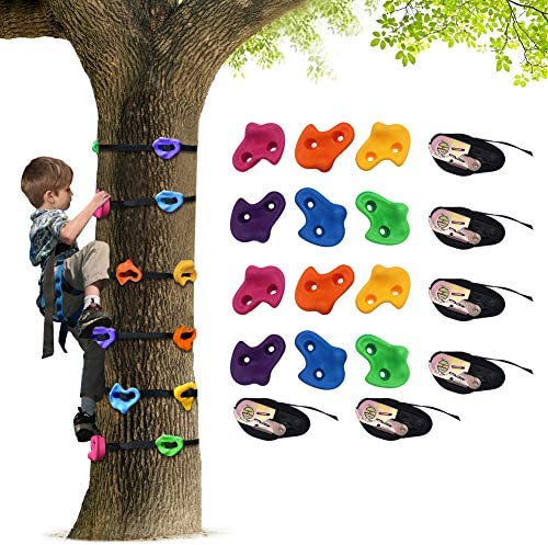 Ancaixin Tree Climber 어린이 12 Rock Climbing Holds 6 Ratchets Ninja Warrior Obstacle Course Training Equipment Outdoor Play Gymnastics Kit 소년 소녀 Age 5+
