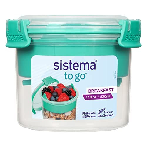 Sistema To Go Collection Breakfast Bowl Food Storage Container, 17.9 oz./0.5 L, Clear/Pink