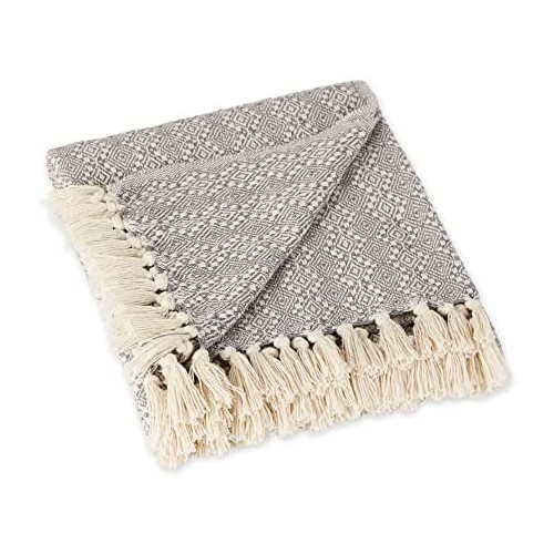 DII Rustic Farmhouse Cotton Diamond Patterned 블랭킷 Throw Fringe Chair Couch Picnic Camping Beach & Everyday Use 50 x 60" - Rose Stitch
