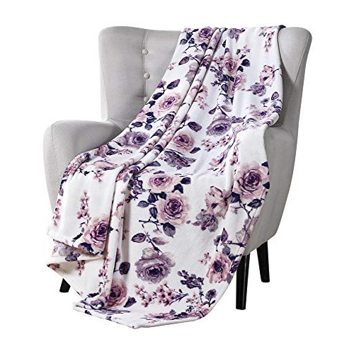 VCNY Decorative Throw Blankets 소프트 Plush Lively Rose Floral Accent Couch Bed Colored Blush Pink Purple Navy 블루 Grey White