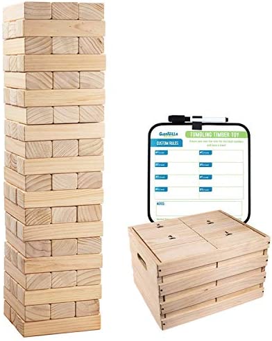 Giant Tumbling Timber 토이 - Jumbo JR. Wooden Blocks Floor Game 어린이 성인 56 Pieces Premium Pine 우드 Carry 가방 Grows Over 4-feet While Playing Life Size