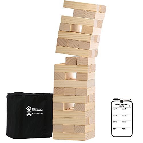 Large Tumbling Timbers Life Size Tumble Tower Wooden Stacking Games Yard Outdoor 성인 Family Lawn - Includes Rules Carrying Bag-54 Pcs Premium Wood