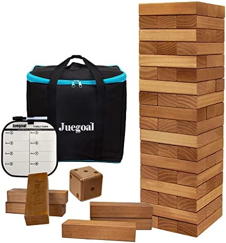 Juegoal 54 Piece Giant Tumble Tower Wooden Block Game Gameboard Canvas 가방 Outdoor Yard Playing,7.1 x 7.2 25.2 Inches