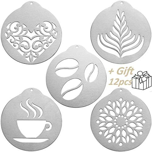 JENNIMER 5Pcs Coffee Stencils 스테인레스 스틸 Printing 12Pcs Hello Kitty Templates 1Pcs 5inch Expander,Barista Cappuccino Arts Garland Mould Cake DIY Decorating Tool Kitchen Store