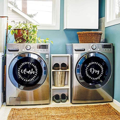 Vinyl Wall 아트 Decal - Wash Dry 15" x Each Modern Trendy Cute Washer Quote Home Apartment Washing Machine Dryer Laundry Room Clo 세트 Chores Indoor Outdoor Decoration White