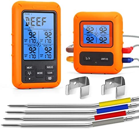 Meat Thermometer WHATOOK 무선 원격 Digital Cooking Food 4 Probes Smoker Grill BBQ Instant Read