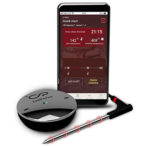 CookPerfect Smart Wireless Meat Thermometer with 400ft Bluetooth Range for The Oven Grill Kitchen BBQ Smoker Rotisserie with Bluetooth and WiFi Digital Connectivity (1 Probe Included)