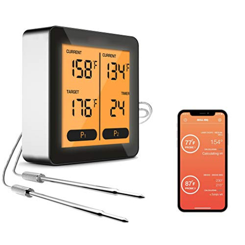 Utrent 150ft Long Range Wireless Bluetooth Meat Thermometer for Grilling and Smoking, BBQ, Grill, Smoker, Turkey, Cooking Oven Safe Thermometer with App, Dual Probes, Timer Alarm for iOS, Android