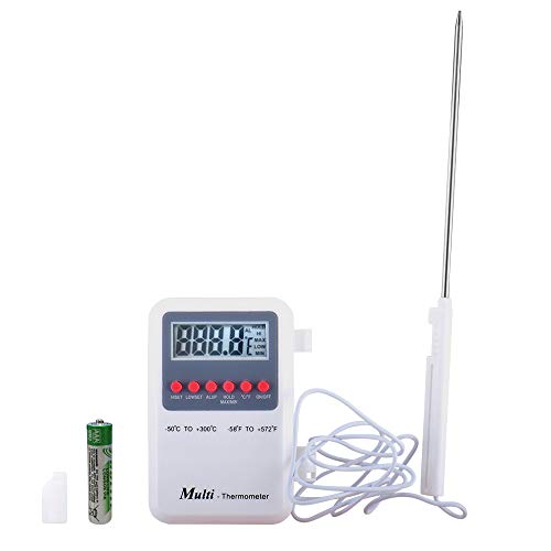 Digital LCD Meat Thermometer Instant Read with Stainless Probe for Cooking, BBQ Temp Gauge with High and Low Temperature Alarm for Barbecue Food Oil Milk Kitchen