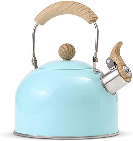 ROCKURWOK White Tea Kettle, 2.5 QT / 80 OZ, Whistling Teapot for Stovetop, Cool Toch Foldable Handle