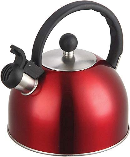 2 Liter 스테인레스 스틸 Whistling Tea Kettle - Modern Pot Stovetop Cool Grip 인체공학적 Handle Red