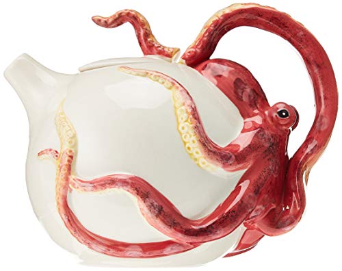 Blue Sky Ceramic Circular Octopus Teapot, 8.5 x 6.5 x 6.5, Red
