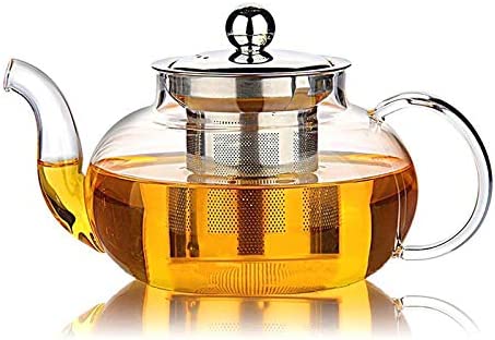 Hiware Glass Teapot with Stainless Steel Infuser & Lid, Borosilicate Glass Tea Pot Stovetop Safe, Blooming & Loose Leaf Teapots, 27 Oz