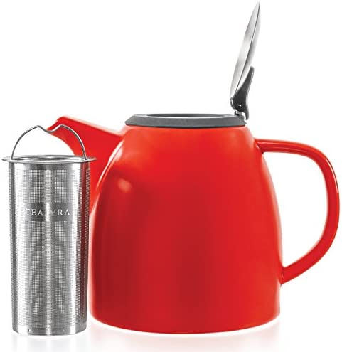 Tealyra - Drago Ceramic Teapot Turquoise 37oz 4-6 cups Large Stylish 스테인레스 스틸 Lid Extra-Fine Infuser Brew Loose Leaf Tea Leed-Free 1100ml