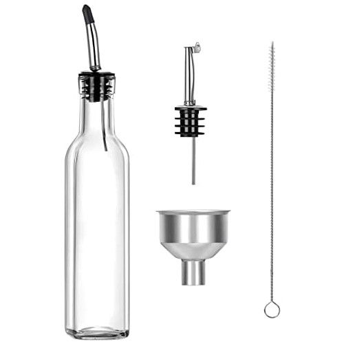Gusnilo Olive Oil Dispenser Vinegar Cruet 스퀘어 Tall Glass Bottle W/ 스테인레스 스틸 Pourer Spout 세트 2 -8 Oz Ounce
