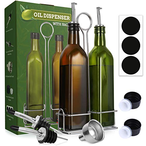 오일 디스펜서 세트 Aozita 17oz Olive Oil Dispenser Bottle Set with Stainless Steel Holder Rack