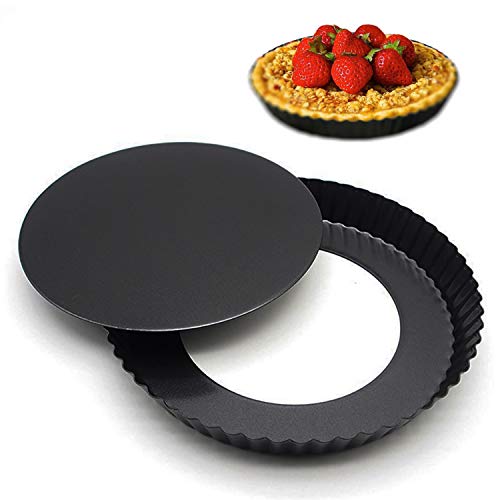 Tart Pan Set of 2, Non-Stick Quiche Pan Removable Bottom-Black, 8.8-Inches