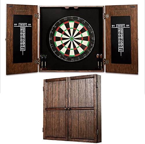 Barrington Collection Bristle Dartboard Cabinet Set: Professional Classic Sisal Dartboard with Self Healing Bristles and Accessories - Multiple Styles
