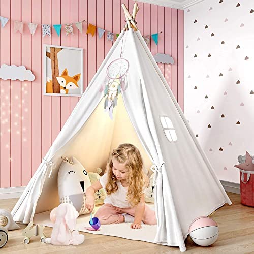 아이방 인테리어 티피 텐트 놀이텐트 Senodeer Teepee Tent 어린이 Play Girls/Boys Ferry Lights + Floor Mat Carry 케이스 Large 토이 Raw White Color