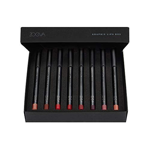립라이너 ZOEVA 그래픽 Lips Box 립 라이너 세트 - Collector 8 rich 매트 shades 소프트 & bold looks long-wearing lip definition easy apply smudge-proof vitamin-enriched Cruelty-Free Fragrance-Free