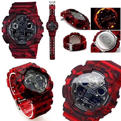 히로시마 카《푸》 카《푸》 미채 레드 밀리터리 G-SHOCK Camouflage Series 20기압 방수 아나운서 디지털 프라 벨트 워치 맨즈향(GA-100CM-4A GA-100CM-5A GA-100CM-8A) (GA-100CM-4A(개구리 무늬 레드))