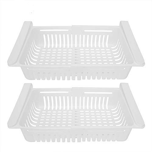 2Pcs Refrigerator Storager Drawer Slide Put Fridge Organizer Bins Plastic Fridge Classified Baskets for Vegetable Fruit Egg and Beer Storage (8.3 * 6.3 * 2.8）