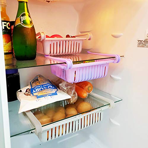 Fridge Drawer Organizer,3 Pack Retractable Refrigerator Organizer Bins Storage Box Fresh-Keeping Basket,Unique Design Pull Out Bins, Egg Drawer Holder Fit for Fridge Shelf Under 0.6 inch