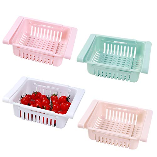4PCS Fridge Drawer Organizer, Retractable Pull-Out Fridge Shelf Holder Storage Box Home Kitchen Space Saver Under Shelf Fridge Organizer Box for Fridge Shelf Under 0.5