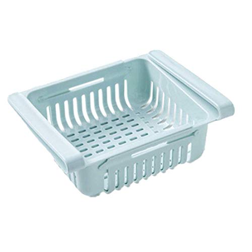 MinLia 1PC Fridge Organizer Drawer,Adjustable and Stretchable Fridge Organizer Fresh Spacer Layer Storage Rack Drawer Basket Refrigerator Pull-Out Drawers,Blue