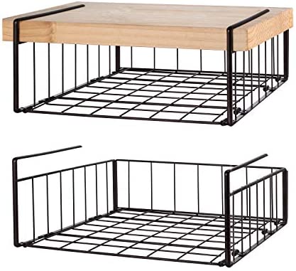 SimpleTrending Under Cabinet Organizer Shelf, 2 Pack Wire Rack Hanging Storage Baskets for Kitchen Pantry, White