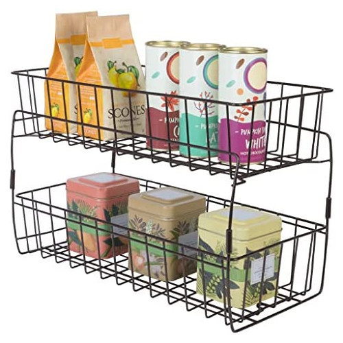 Smart Design 2-Tier Stackable Pull Out Baskets - Sturdy Wire Frame Design - Rust Resistant Vinyl Coat - for Pantries, Countertops, & Bathroom - Kitchen (18 x 11.75 Inch) [White]