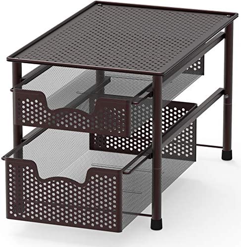Simple Houseware Stackable 2 Tier Sliding Basket Organizer Drawer, White