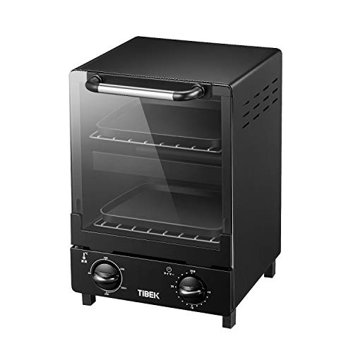 TIBEK 오븐 toaster 2 매구이 콤팩트 종형 toaster 4단계 온도 조절 모드 가열 보호 히터3개 부속 1000W 고화력 12L가정용대 용량 슬라이드식 도어 트리플 히터 0-250℃무단계 온도 조절 기능 non플라이 조리 적응 타이머 부착 벨 부착 토스트 빵 안구(특별기획) 구이
