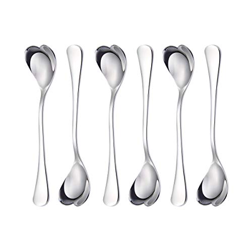 Teaspoon Demitasse Spoon 미니 Coffee Heart-Shaped Spoons 18/10 스테인레스 스틸 세트 6 Ice Cream Stirring Tea Cocktail Sugar Cute Holiday 선물 4.9 Inch