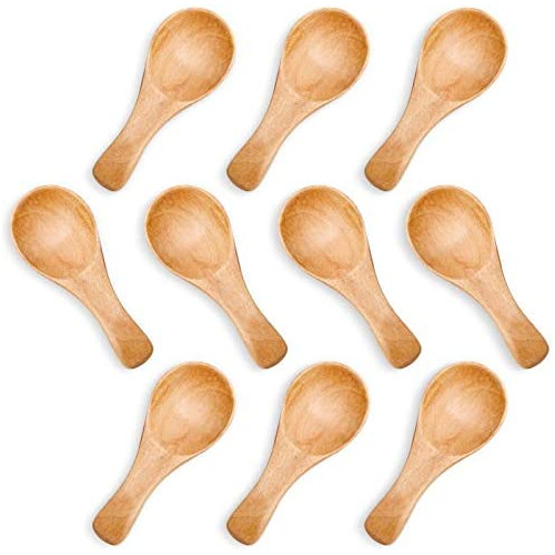 HANSGO Small Wooden Spoon 10PCS 3 inches Ice Cream Salt Honey Coffee Tea Sugar Jam Mustard Spoons