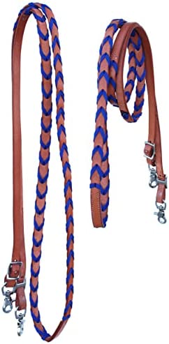 Equine Horse Western Leather Barrel Reins Tack Rodeo Nylon Laced Braided 6656