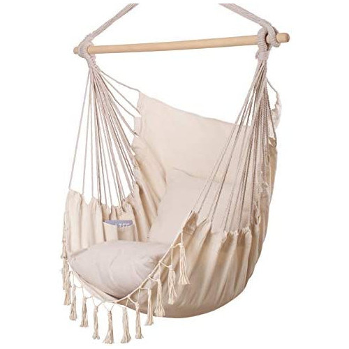 Ankwell Hammock Chair Hanging Rope Swing - 2 Seat Cushions Included Quality Cotton Weave Indoor Outdoor Spaces Green-Blue
