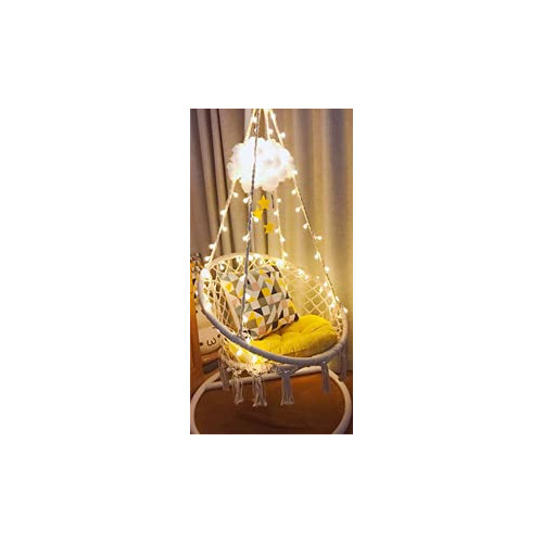 Sonyabecca LED Hanging Chair Light Up Macrame Hammock 39FT Indoor/Outdoor Home Patio Deck Yard Garden Reading Leisure Lounging Large Size 65x85cm Not Included Stand