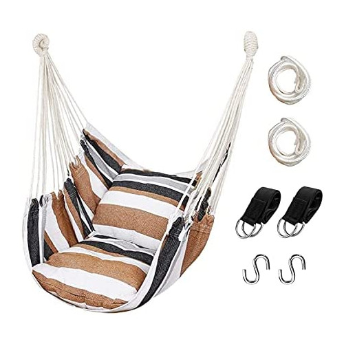 Hammock Chair Hanging Rope Swing Max 300 Lbs Pocket- Quality Cotton Weave Superior Comfort & Durability Perfect Outdoor Home 침실 Patio Yard 다크 Gray