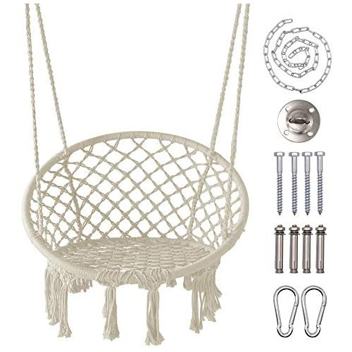 LAZZO Round Hammock Chair Hanging kit Knitted Mesh Cotton Rope Macrame Swing 260 Pounds Capacity 23.6" Seat Width,for 침실 Outdoors Garden Patio Yard. Child Girl 성인 Blue