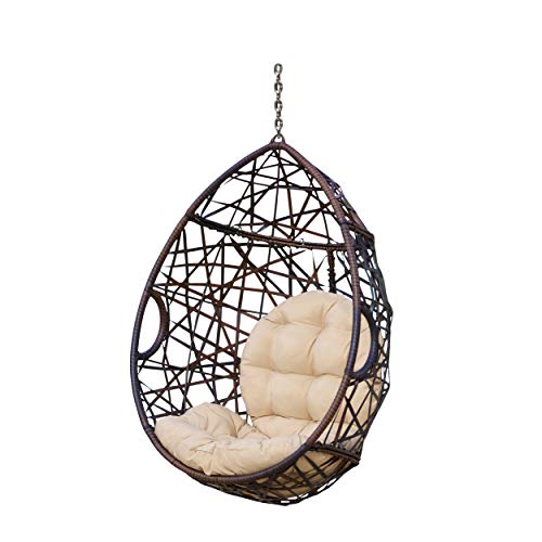 Christopher Knight Home 312592 Cayuse Indoor/Outdoor Wicker Tear Drop Hanging Chair Stand Not Included Multi-Brown Tan