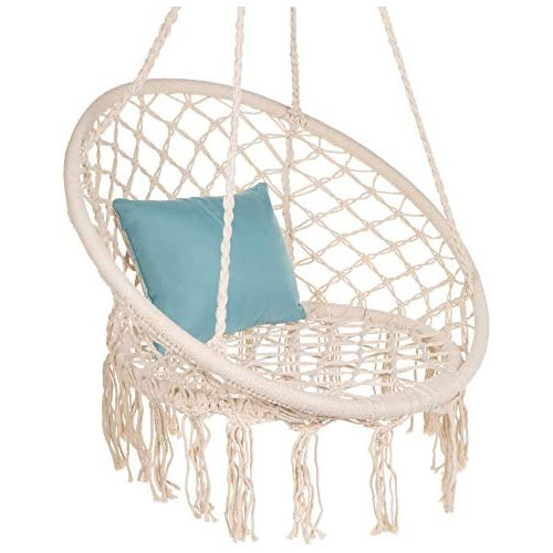Best Choice Products Handwoven Cotton Macramé Hammock Hanging Chair Swing Indoor & Outdoor Use w/Backrest Fringe Tassels 265 Pound Capacity - Black
