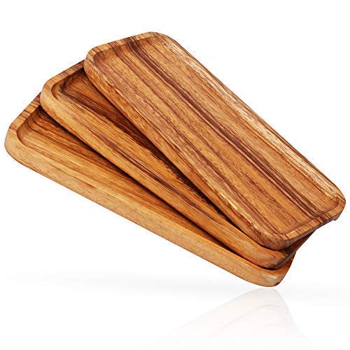 11.8 Inch Solid 우드 Serving Platters Trays 세트 3 Highly Durable Dishwasher Safe Rectangular Party Plates Avoid Sliding Spilling Food Easy Carry Grooved Handle Design
