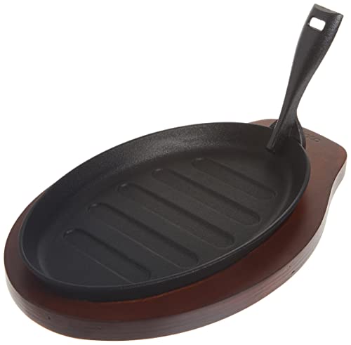 Winco ISP-3 Cast 아이언 Steak Platter 우드 Underline Gripper,Black,Medium