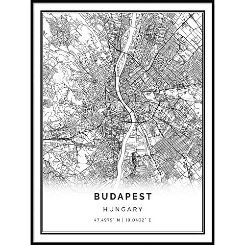 Squareious Budapest map Poster Print Modern 매트 White Wall 아트 Scandinavian Home Decor Hungary 시티 Prints Artwork Fine Posters 24x36