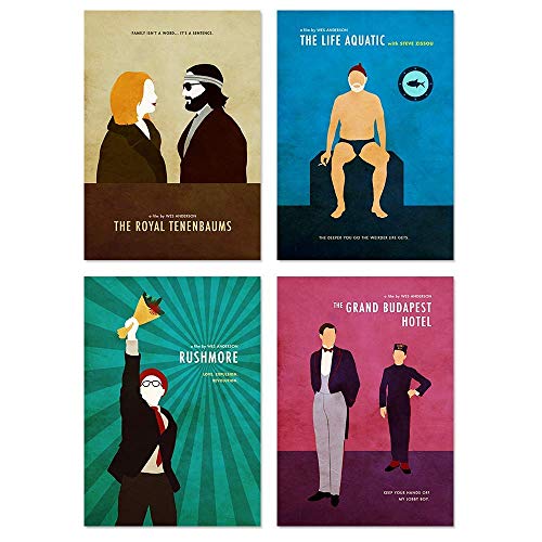 Wes Anderson Minimalist Movie Poster 세트 Rushmore Grand Budapest Hotel Royal Tenenbaums Life Aquatic Steve Zissou Unframed Print Office Decor Home Cafe