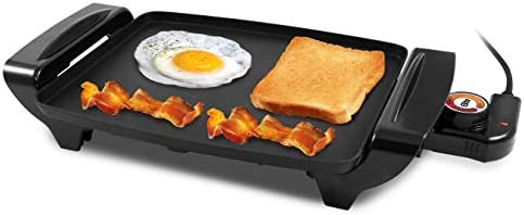 Elite Gourmet EGR-4423 Electric 17" x 9" Griddle Cool-touch Handles Non-Stick Surface Removable/Adjustable 써모스 tat Skid Free-Rubber Feet Black