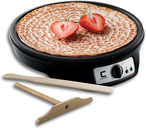 Chefman Electric Crepe Maker Griddle Precise Temperature 컨트롤 Perfect Blintzes Pancakes Eggs Bacon more 12 Inch Non-Stick Grill Pan Includes Batter Spreader & Spatula Black