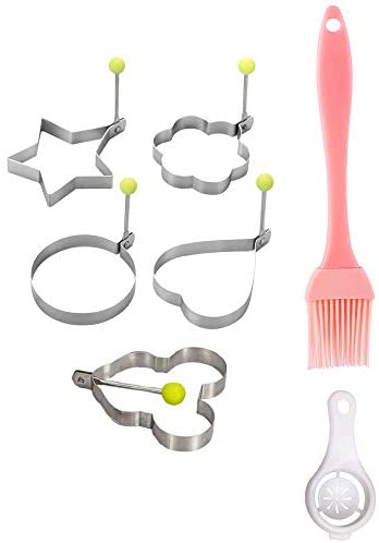 5pcs 세트 Fried Egg Rings Mold Non 스틱 Griddle Pan Shaper Pancake Maker Handle 스테인레스 스틸 Form Frying Cooking egg mold